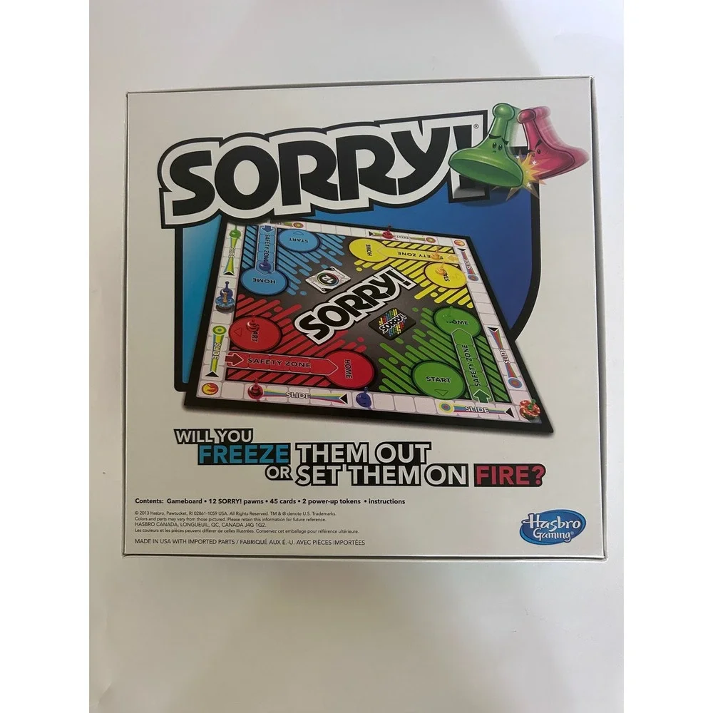 Sorry Board Game 2013 Hasbro Fire & Ice Power Ups Complete Family Night